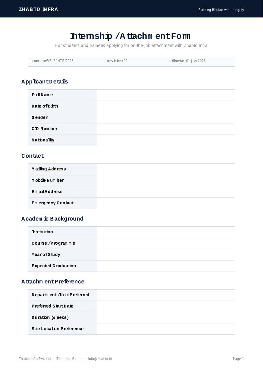 Internship / Attachment Form preview