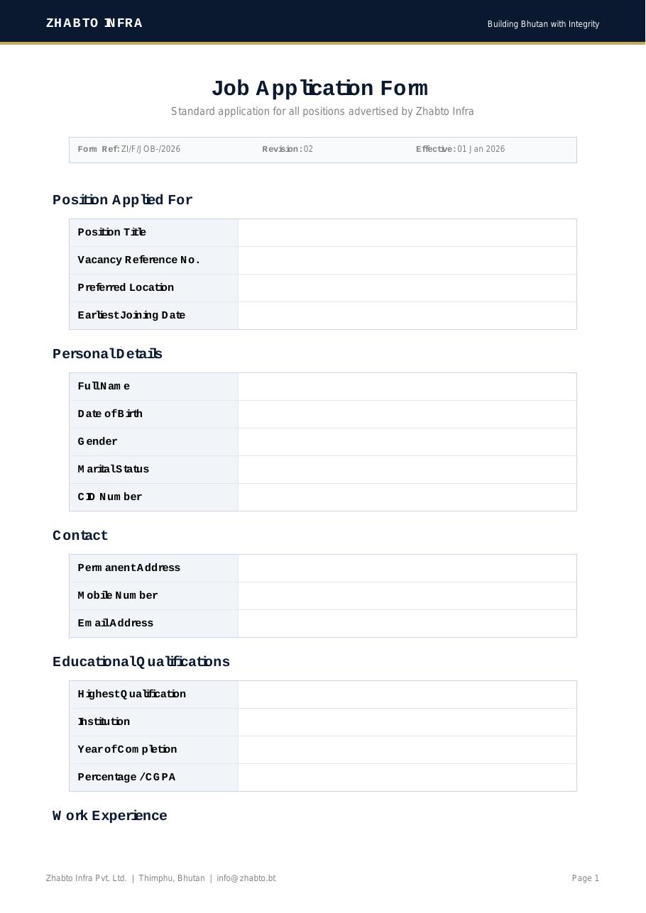 Job Application Form preview