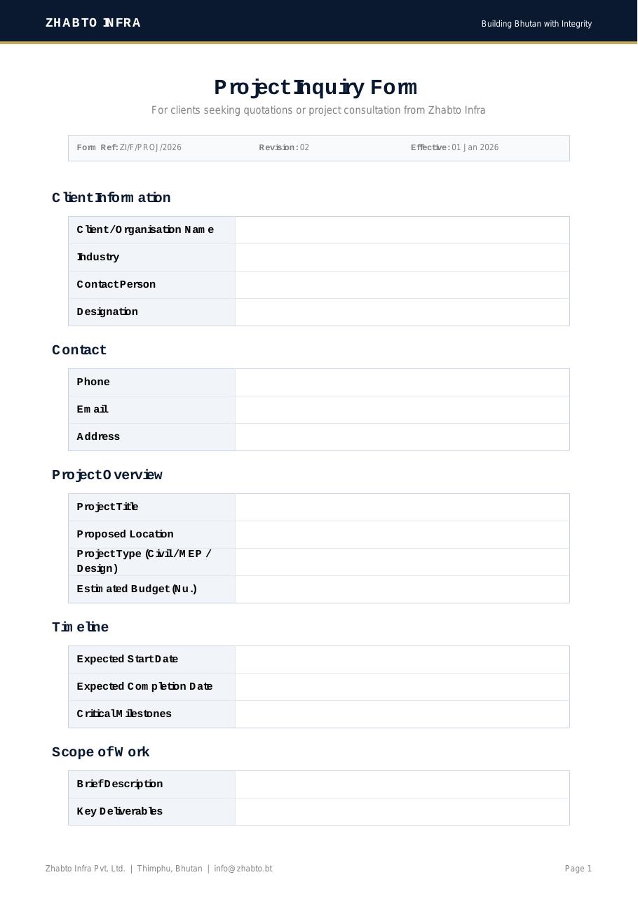 Project Inquiry Form preview