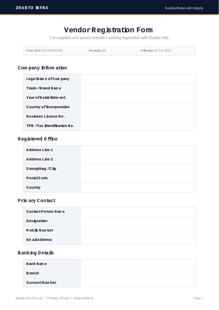 Vendor Registration Form preview